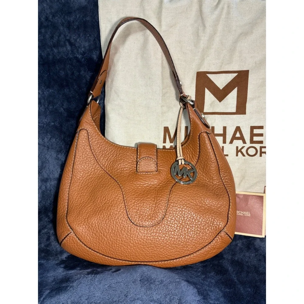 Michael‎ Kors Wheatly Hobo Bag Luggage Pebbled Leather Brown 30S51WTH1L